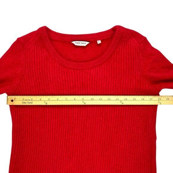 Naf Naf Paris Angora Sweater Womens Sz M Red Crewneck Business Casual Minimalist - Picture 10 of 16